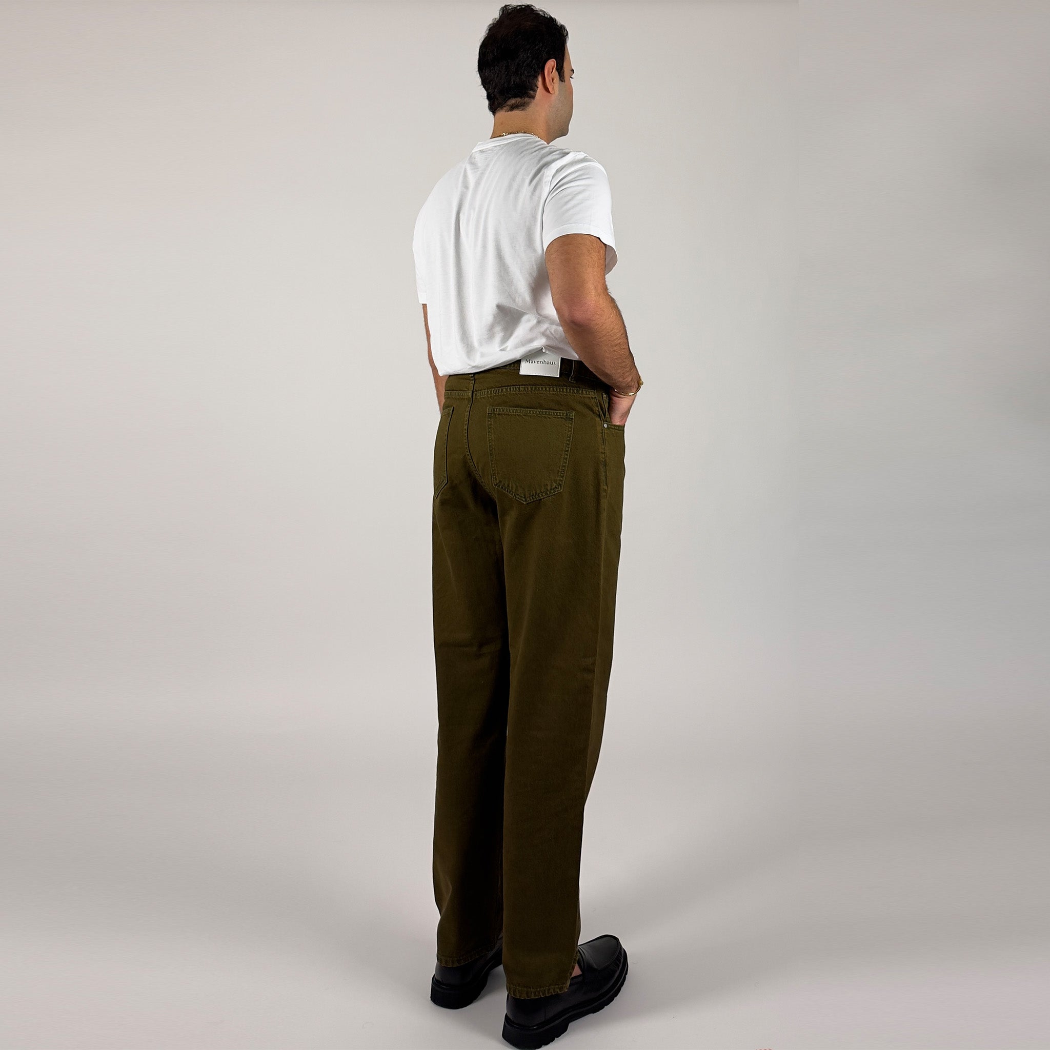 Pleated Core Jeans - Olive Green