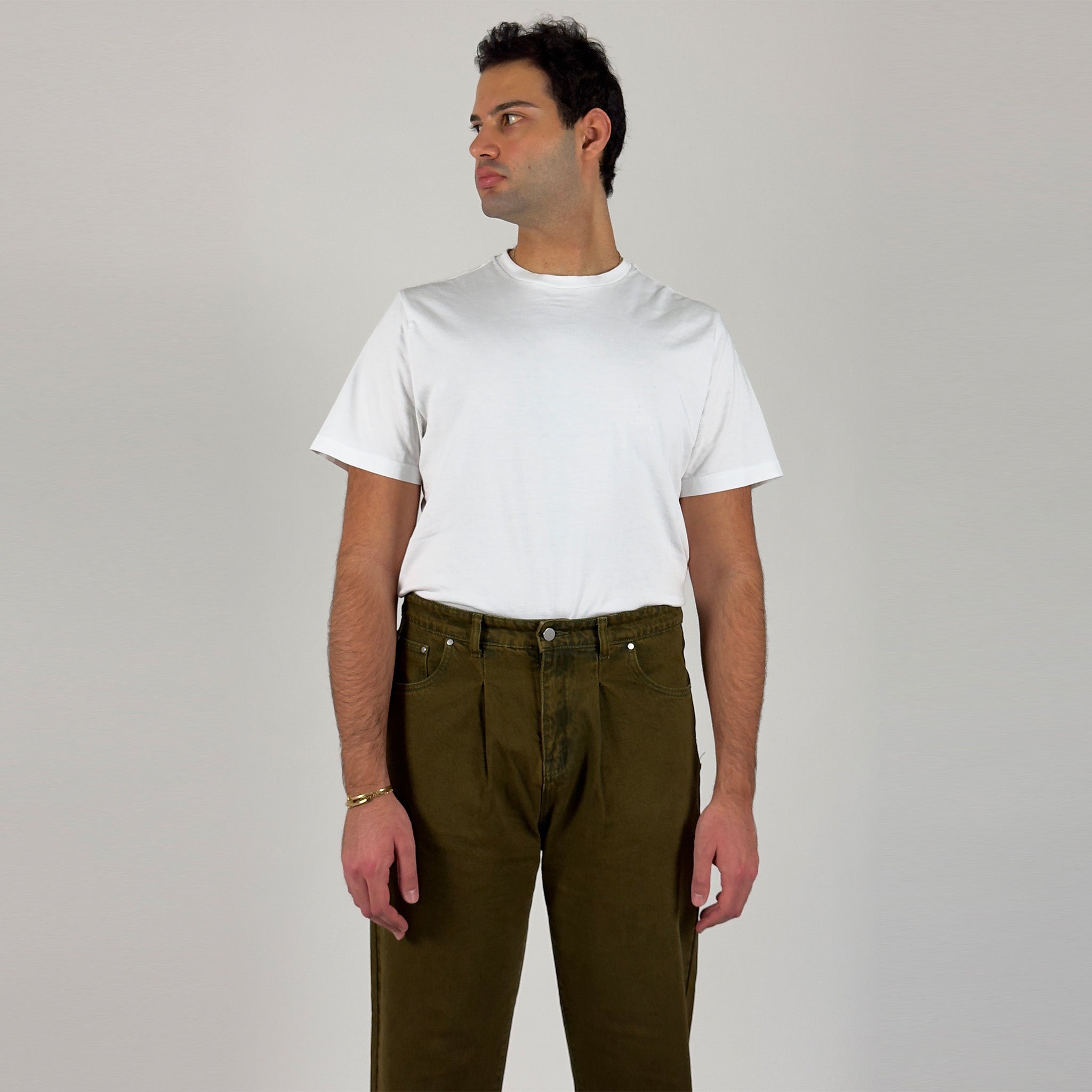 Pleated Core Jeans - Olive Green