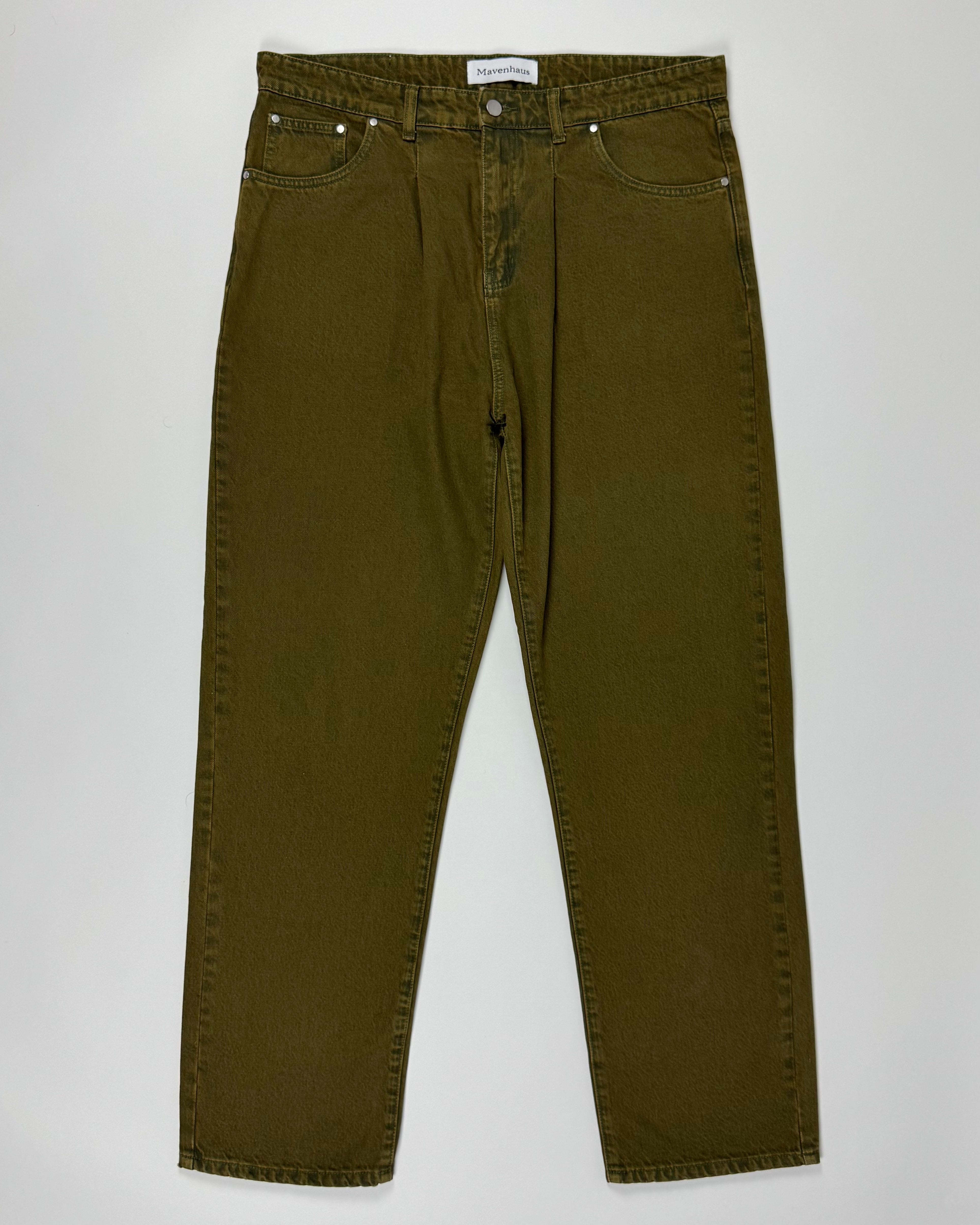 Pleated Core Jeans - Olive Green