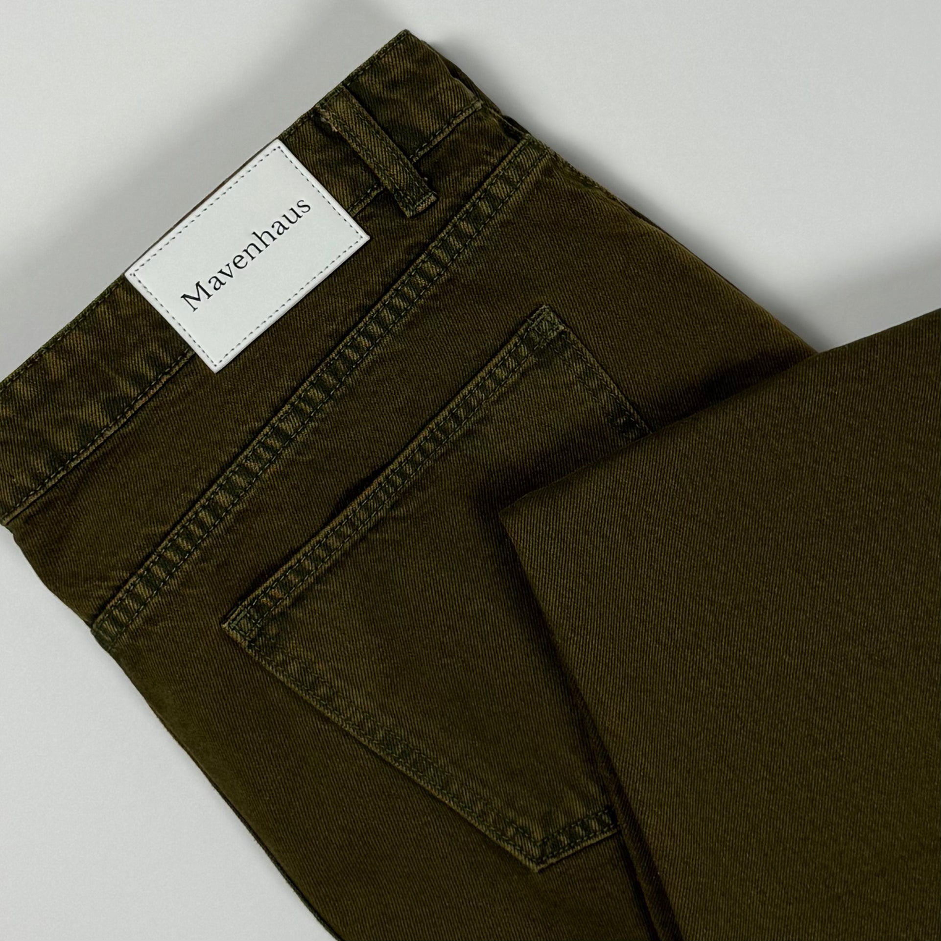 Pleated Core Jeans - Olive Green